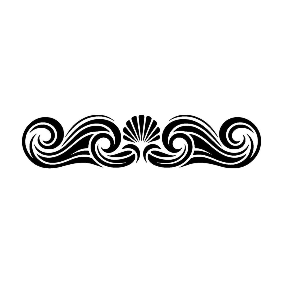 Oceanic Wave Seashell Border, Black Silhouette, Decorative Element. vector