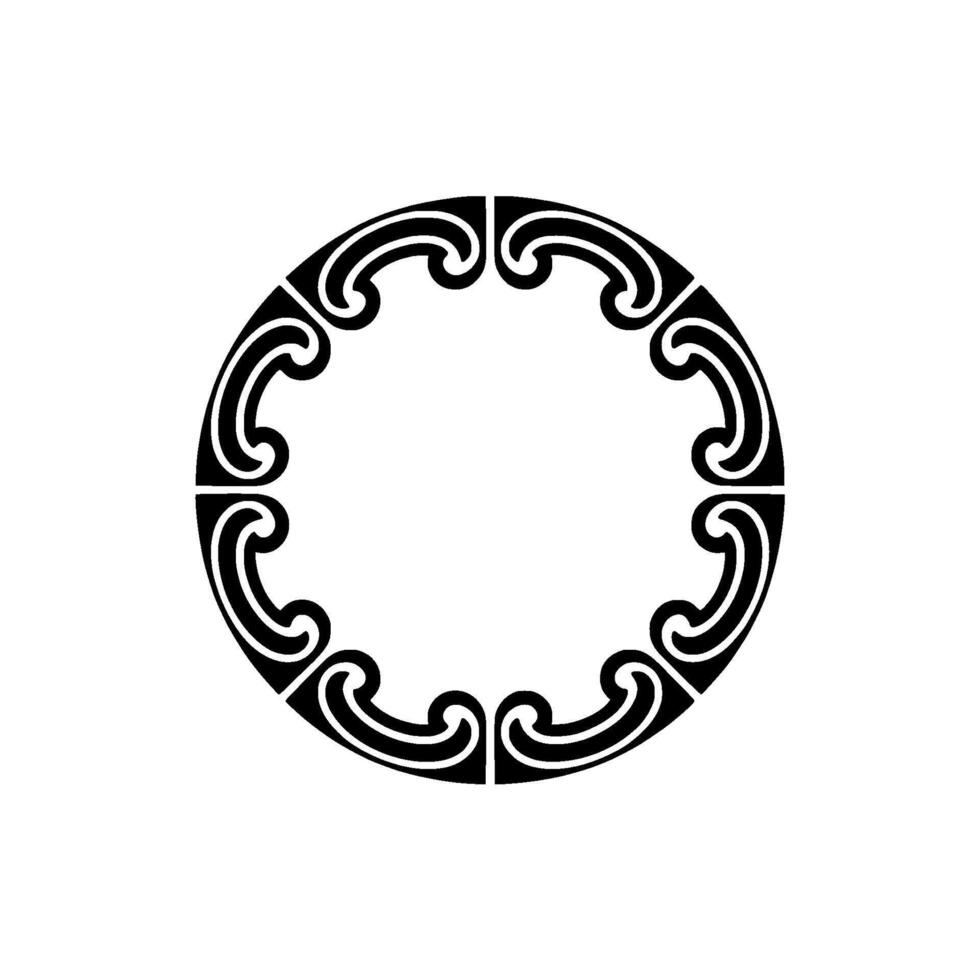 Minimalist Black Scrollwork Circle Ornament on White Background. vector