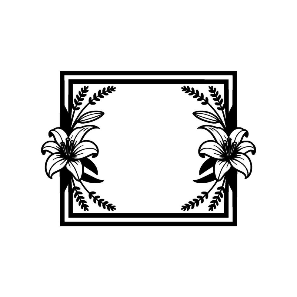 Elegant Lily Frame , Monochrome, Floral Border. vector