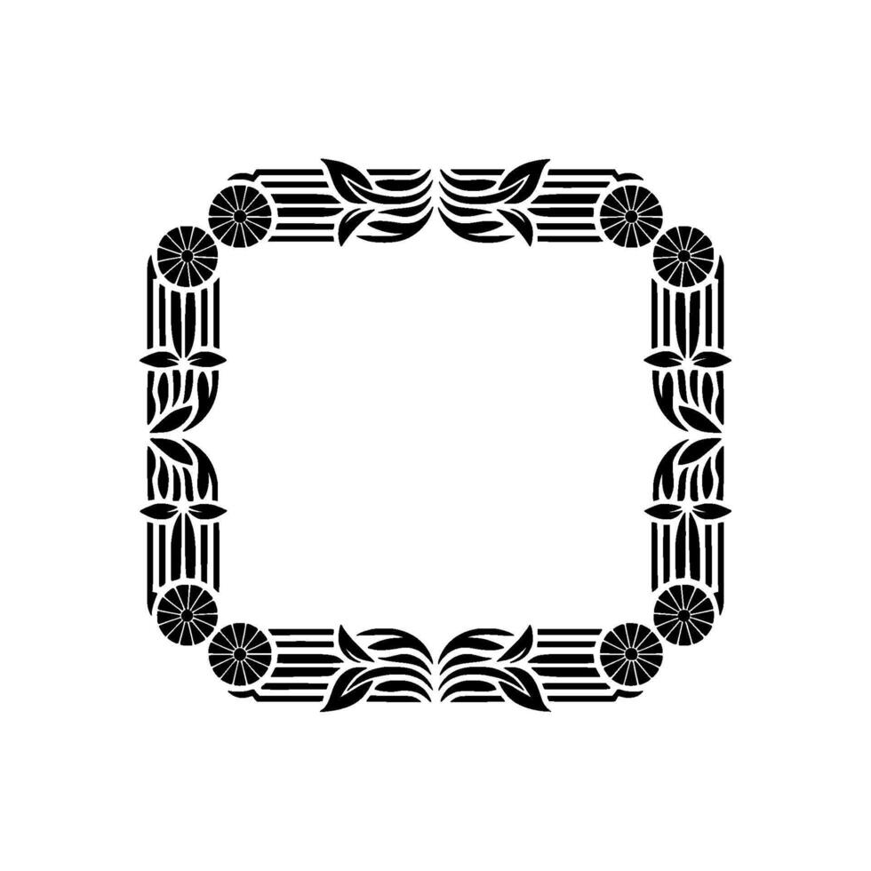 Art Deco Floral Frame, Black and White Element. vector