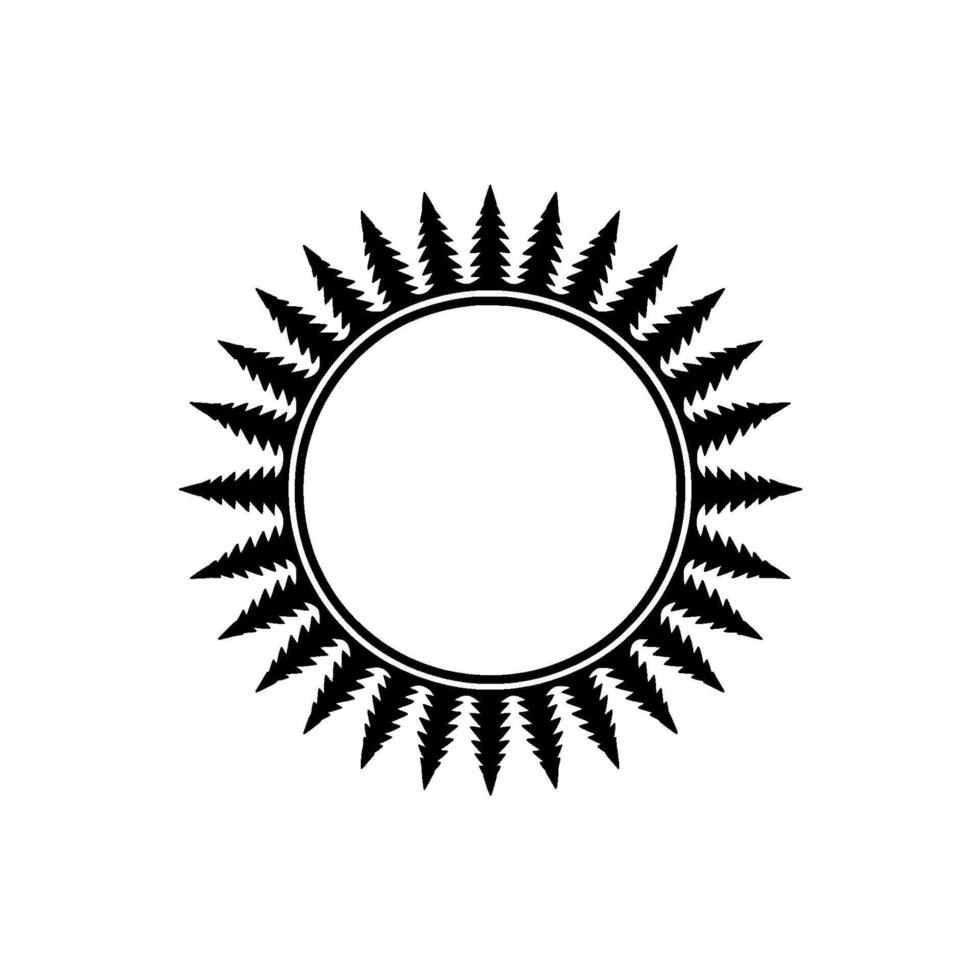 Minimalist Sunburst Frame with Fir Trees, Black White Element. vector