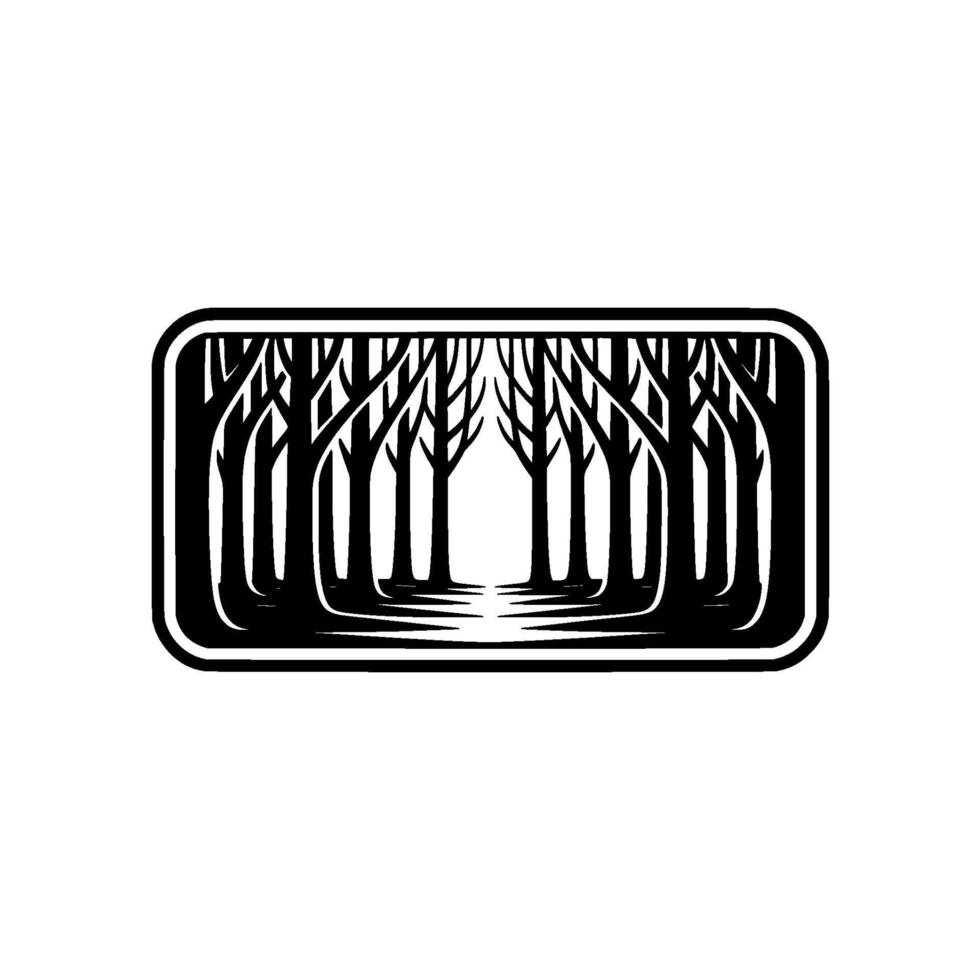 Silhouette Forest in Rounded Frame Minimalist Nature. vector
