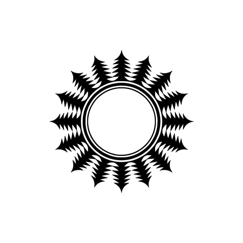 Circular Ornament with Repeating Trees, Black and White, Minimalist. vector