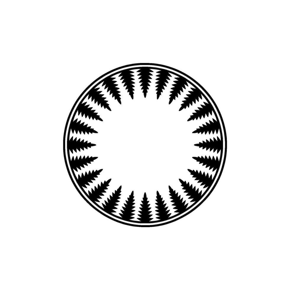 Geometric Ring of Black Silhouette Ferns, Minimalist on Grey. vector