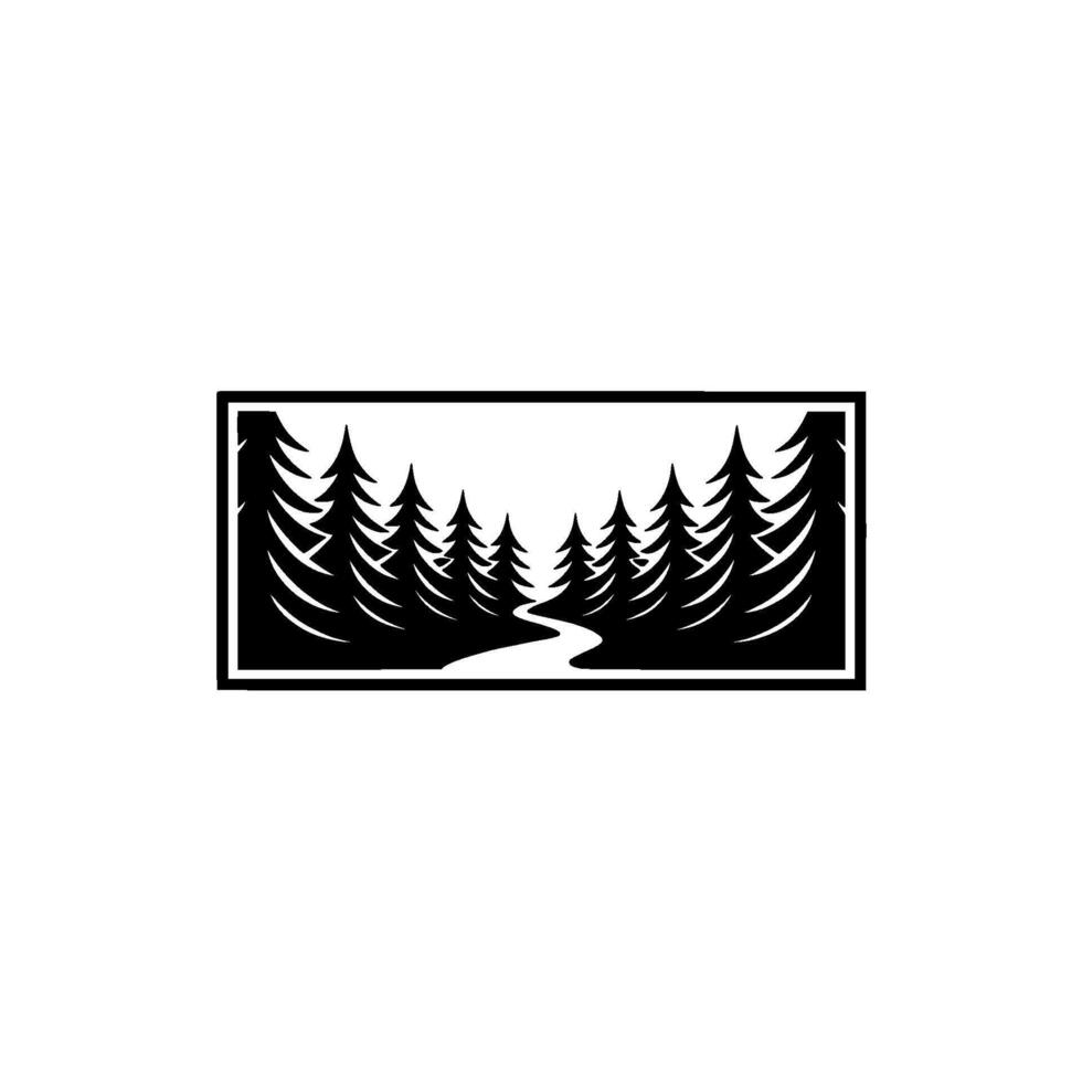 Minimalist Pine Forest Landscape in Frame - Illustration. vector