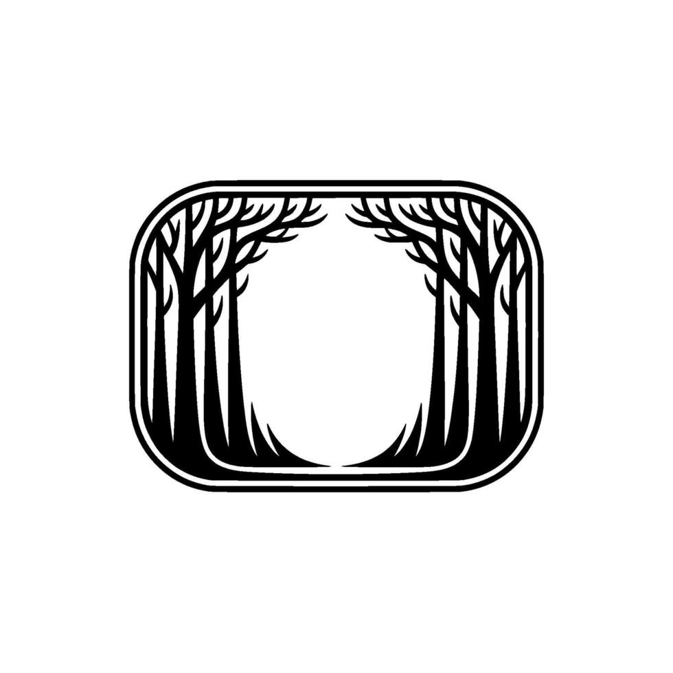 Minimalist Forest Frame Black and White Nature Emblem. vector