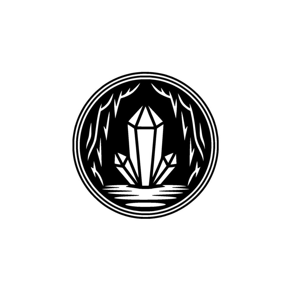 Minimalist Crystal Gemstone Emblem in Circle - Illustration. vector