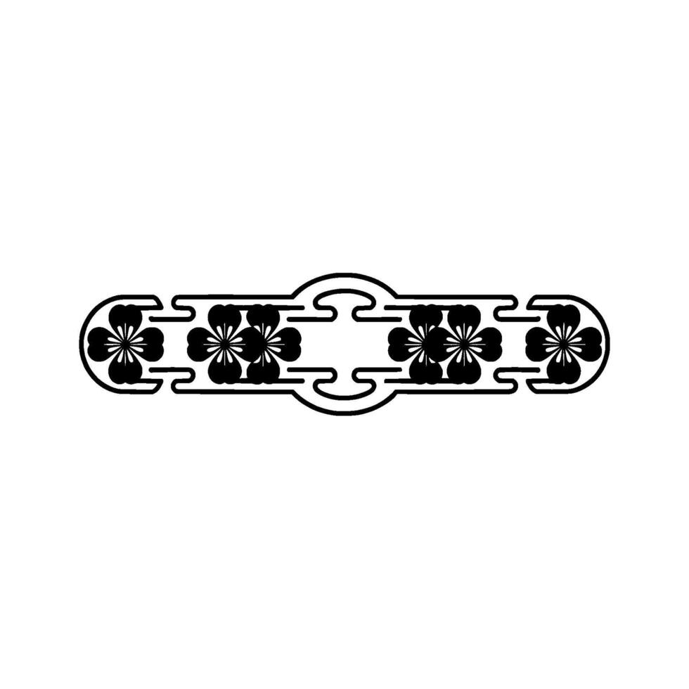 Japanese Floral Border , Minimalist Black White. vector