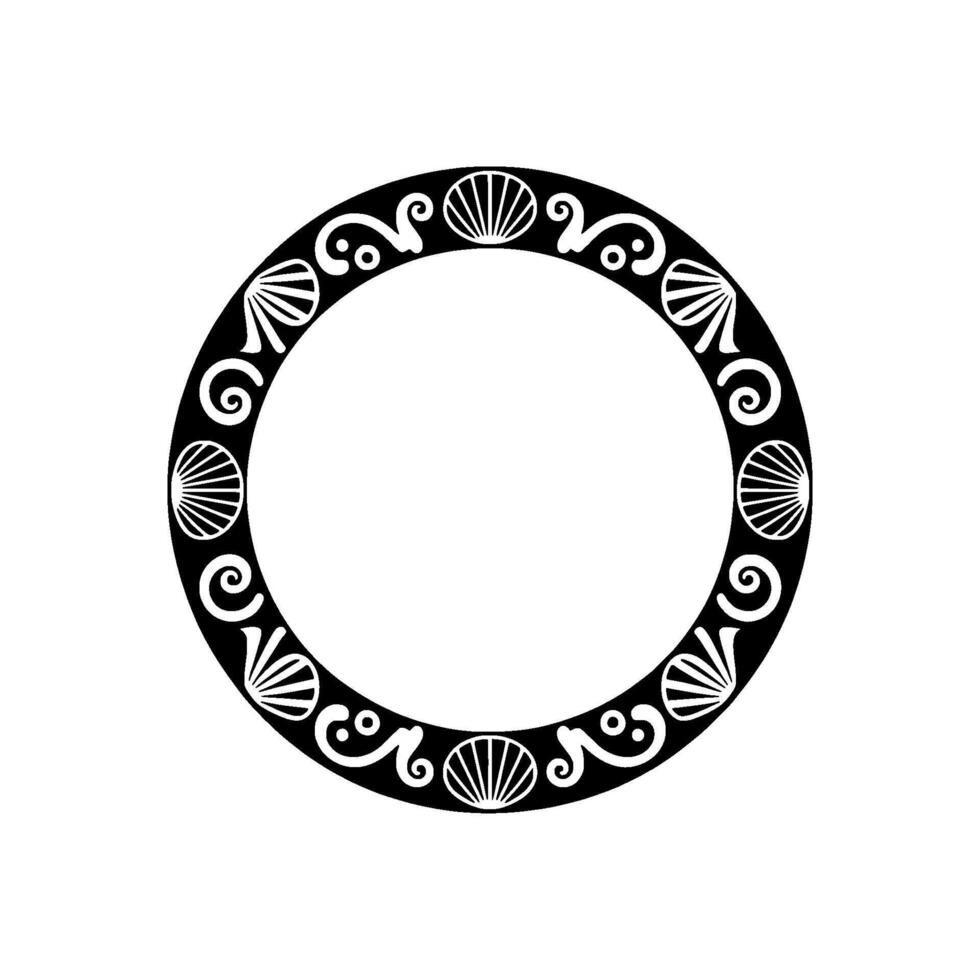 Elegant Circular Ornament with Seashells - Black White. vector