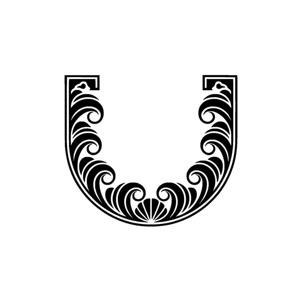 Elegant Decorative U Letter Monogram with Swirls and Floral Elements. vector