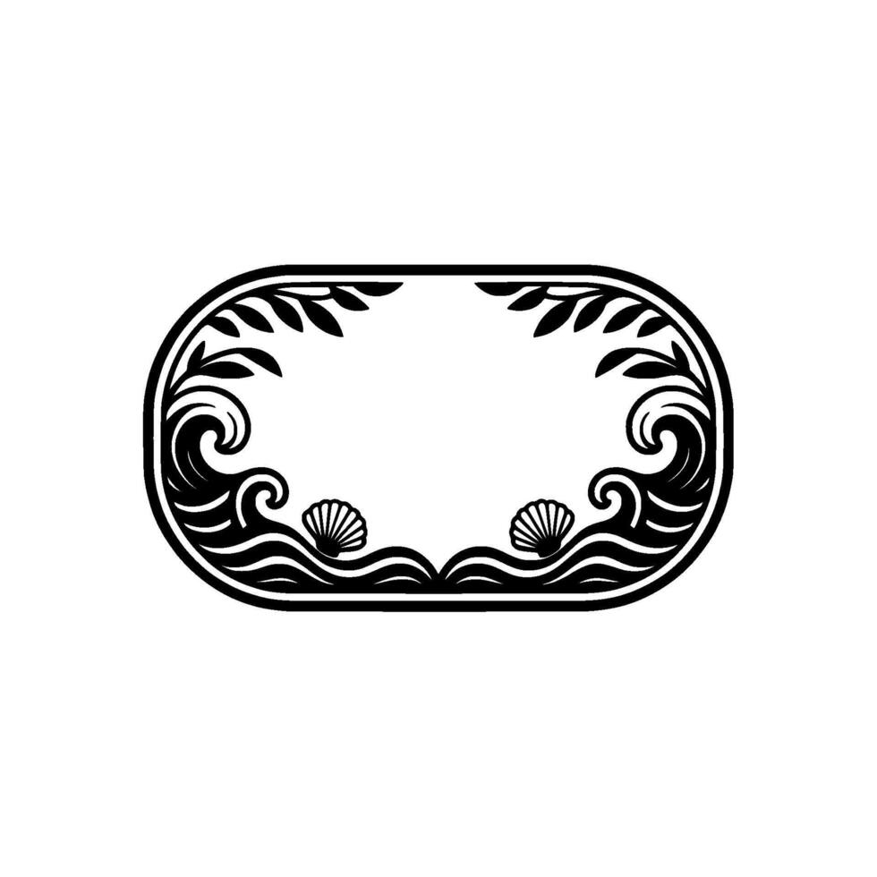 Elegant Coastal Frame Waves, Shells, Leaves, Empty Space. vector