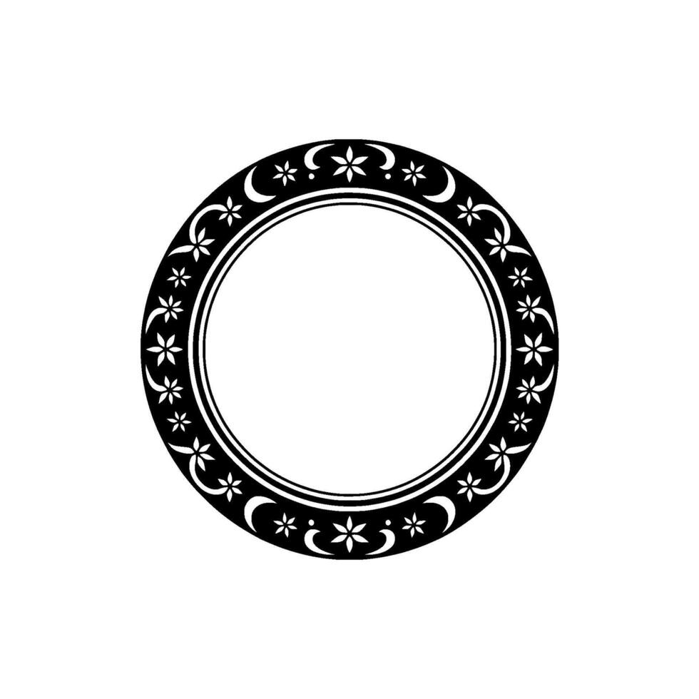 Elegant Circular Floral Frame - Black and White. vector