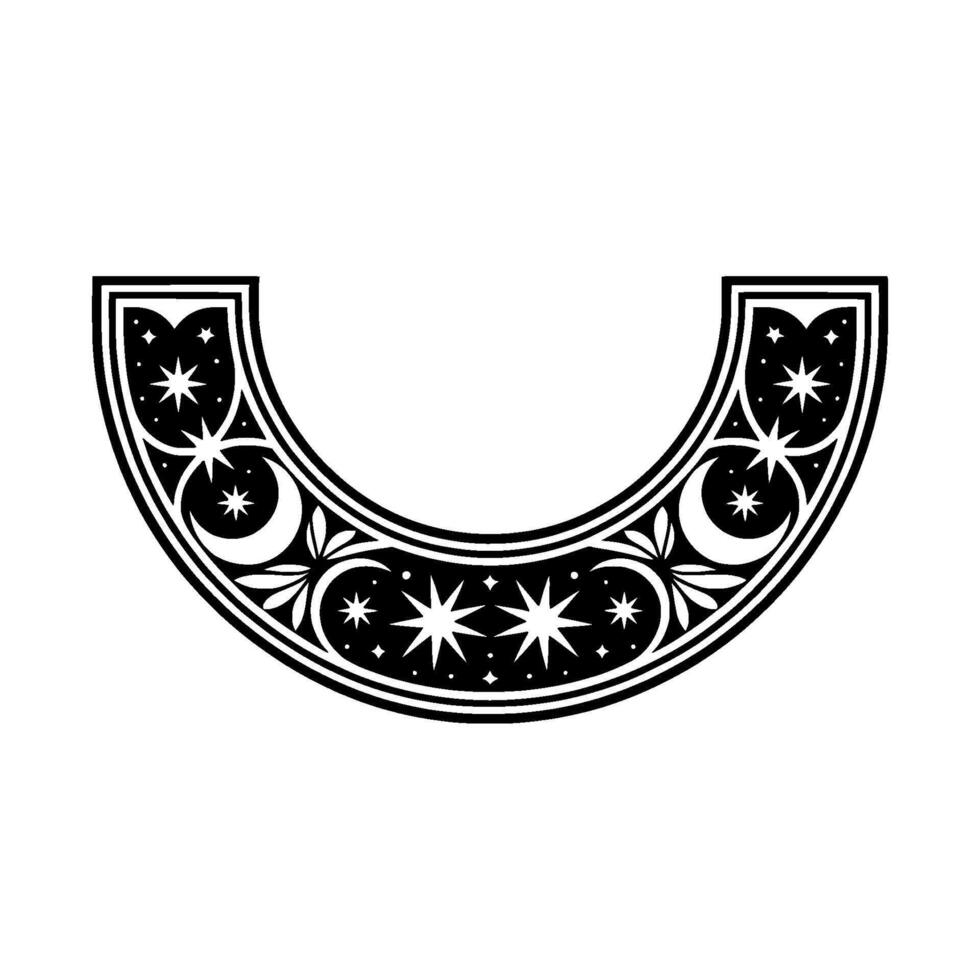 Celestial Ornament Moon and Star , Minimalist Black and White. vector
