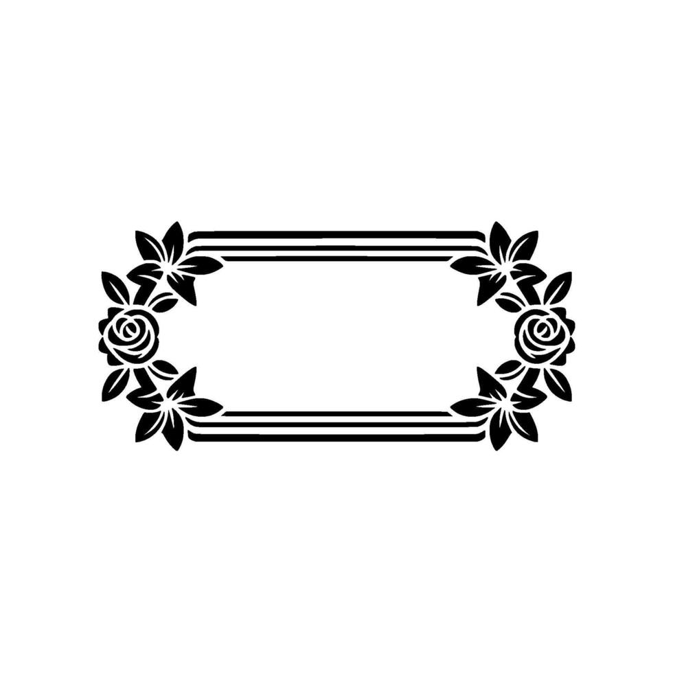 Floral Frame Silhouette Elegant Black White Element. vector