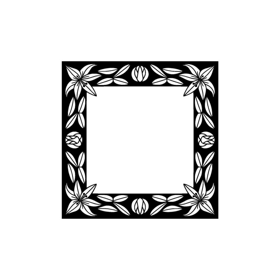 Elegant Floral Frame in Black White, Decorative Border. vector