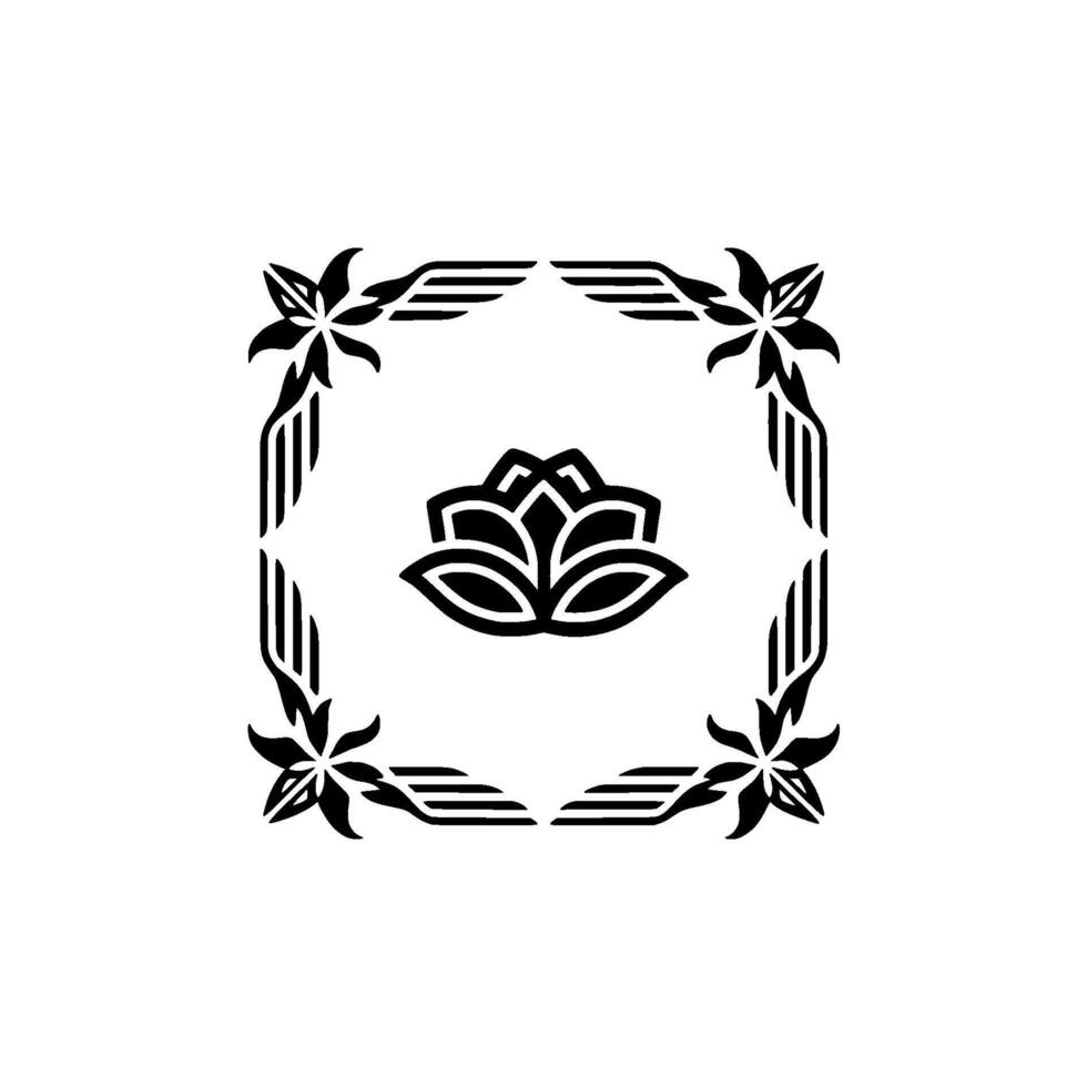 Elegant Black Lotus Floral Emblem on White Background. vector