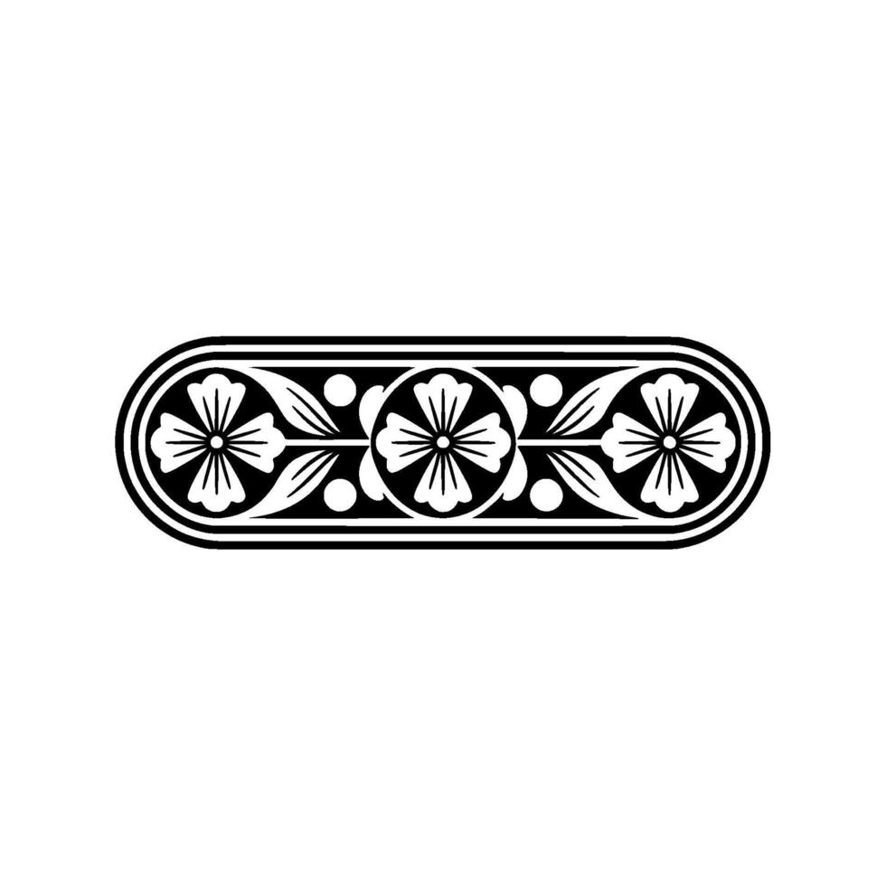 Floral Border Ornament, Illustration, Black and White. vector