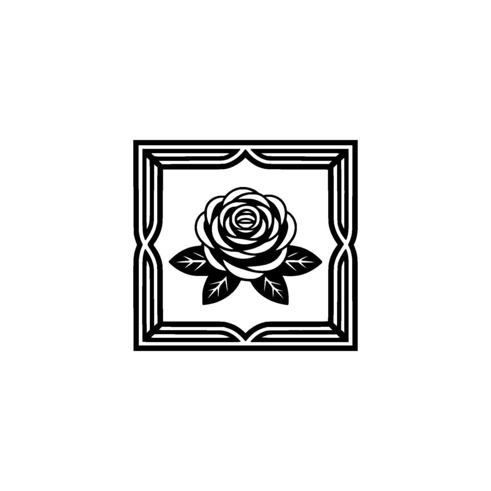 Elegant Rose Emblem in Frame - Minimalist Floral. vector