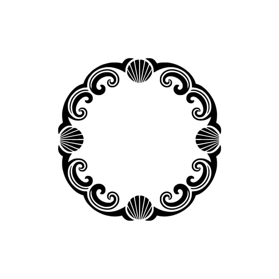 Elegant Black White Shell Frame, Decorative Border, Minimalist. vector