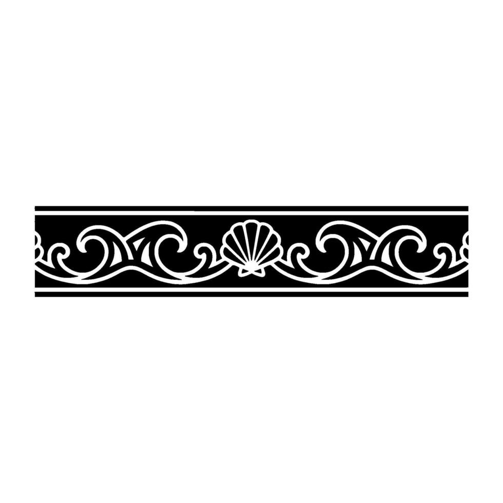 Elegant Seashell and Wave Border , Black and White. vector