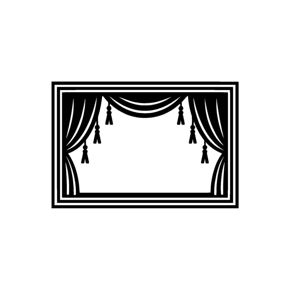 Elegant Black Theater Curtains Frame on White Background. vector