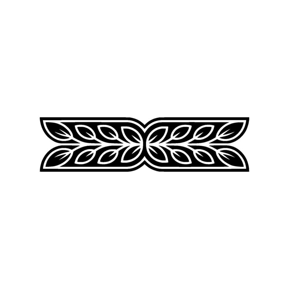 Geometric Leaf Border, Black and White Element on White. vector