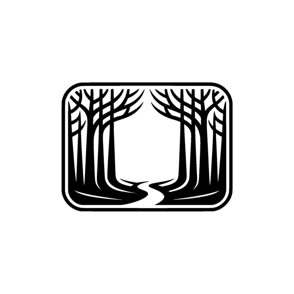 Stylized Forest Path - Black White Emblem. vector