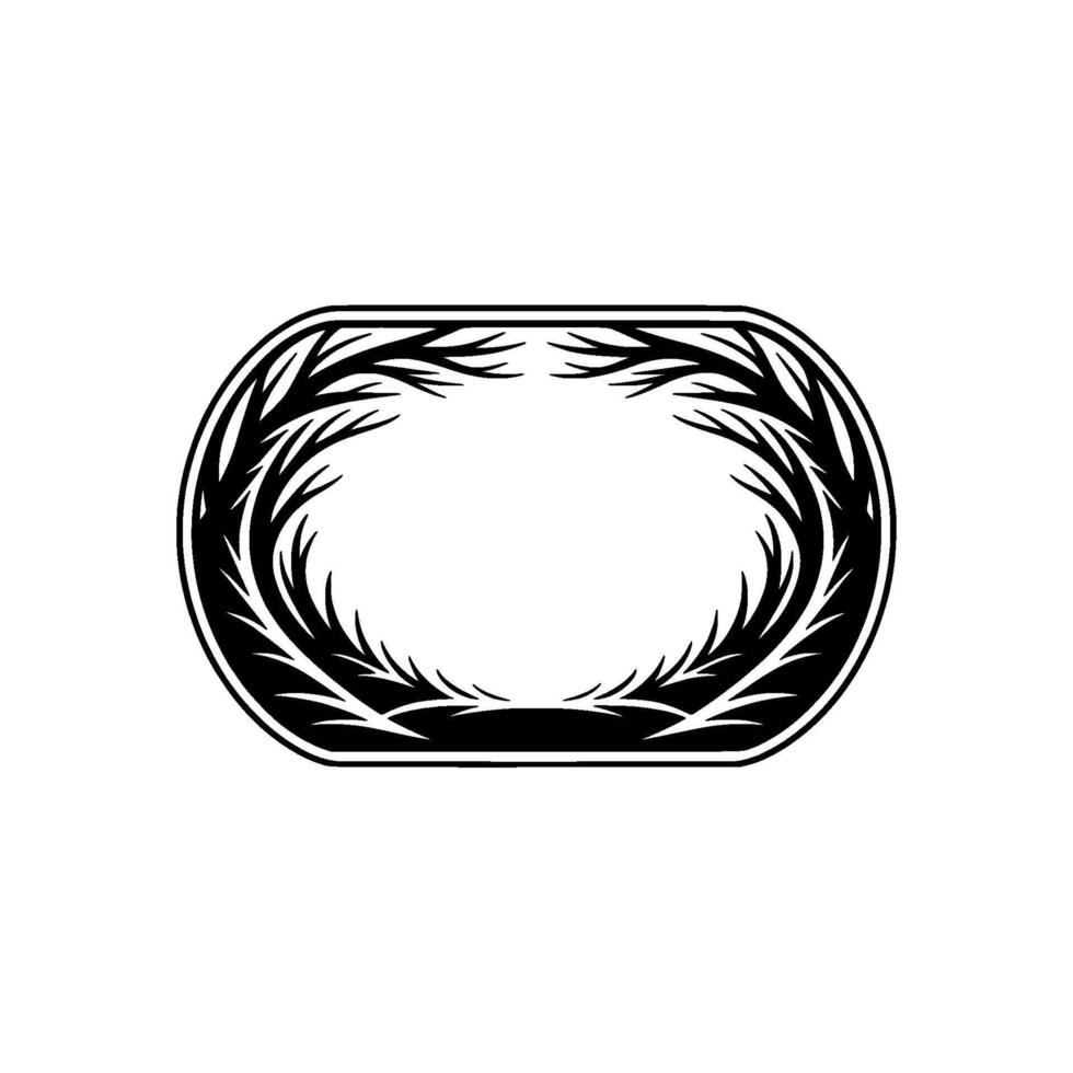 Elegant Black White Oval Frame with Botanical Elements. vector