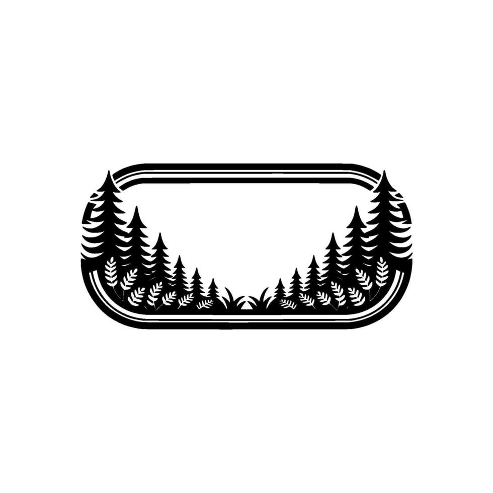 Minimalist Forest Frame Illustration, Black White. vector