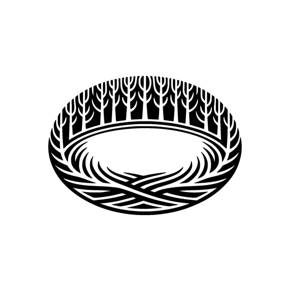 Minimalist Forest Crest , Black White, Modern. vector