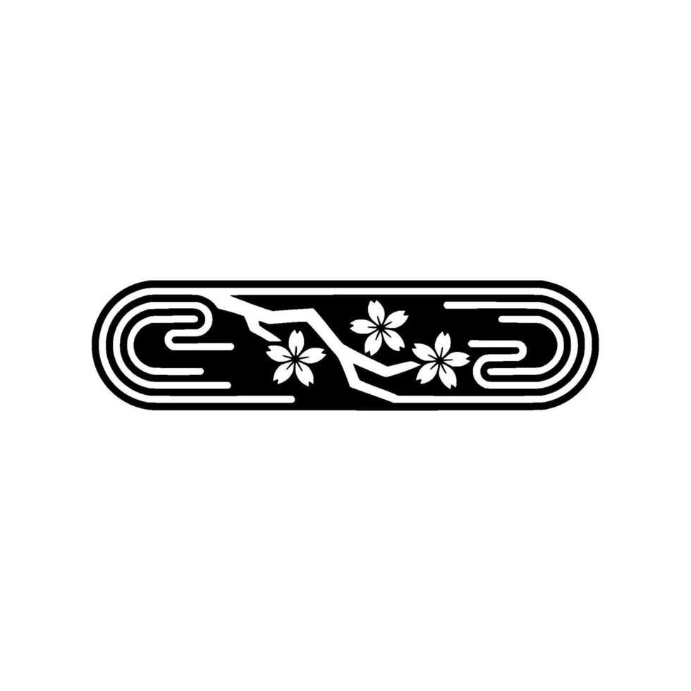 Minimalist Cherry Blossom Badge Monochrome, Japanese Aesthetic. vector