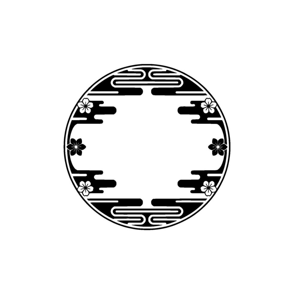 Minimalist Japanese Circle with Cherry Blossoms. vector
