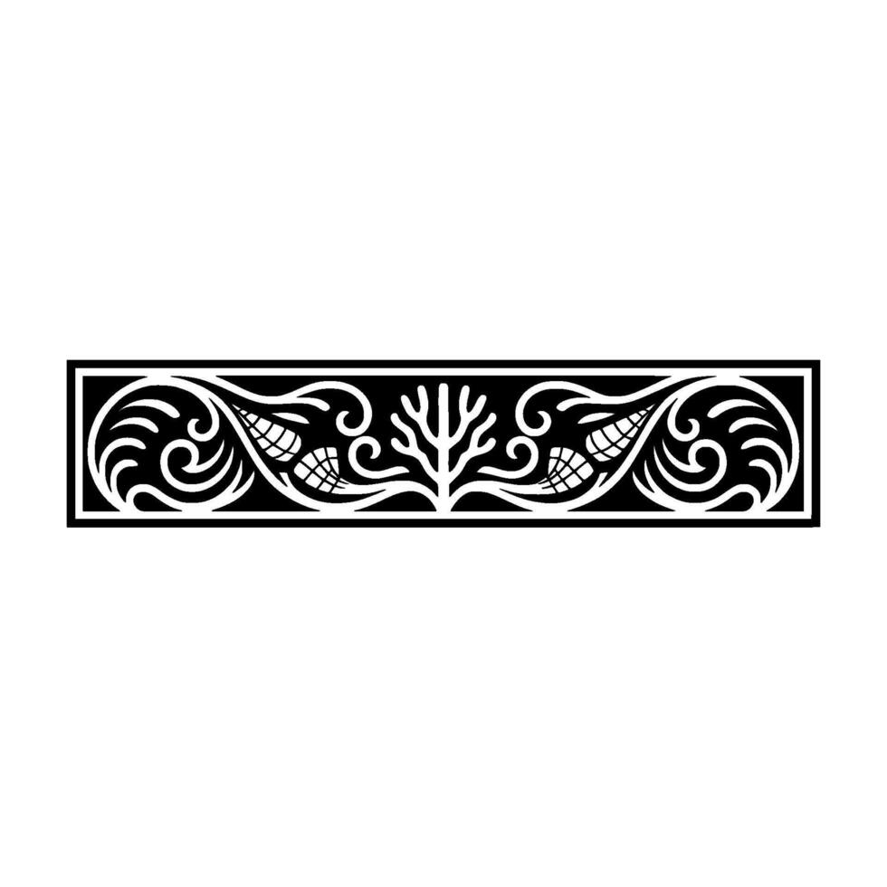 Elegant Black White Decorative Border Oceanic Motifs. vector