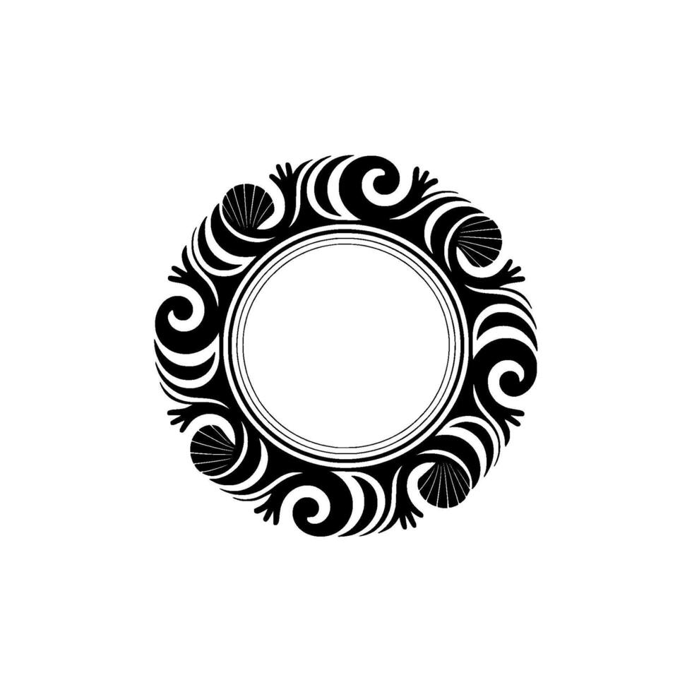 Elegant Black and White Floral Circular Frame, Minimalist. vector