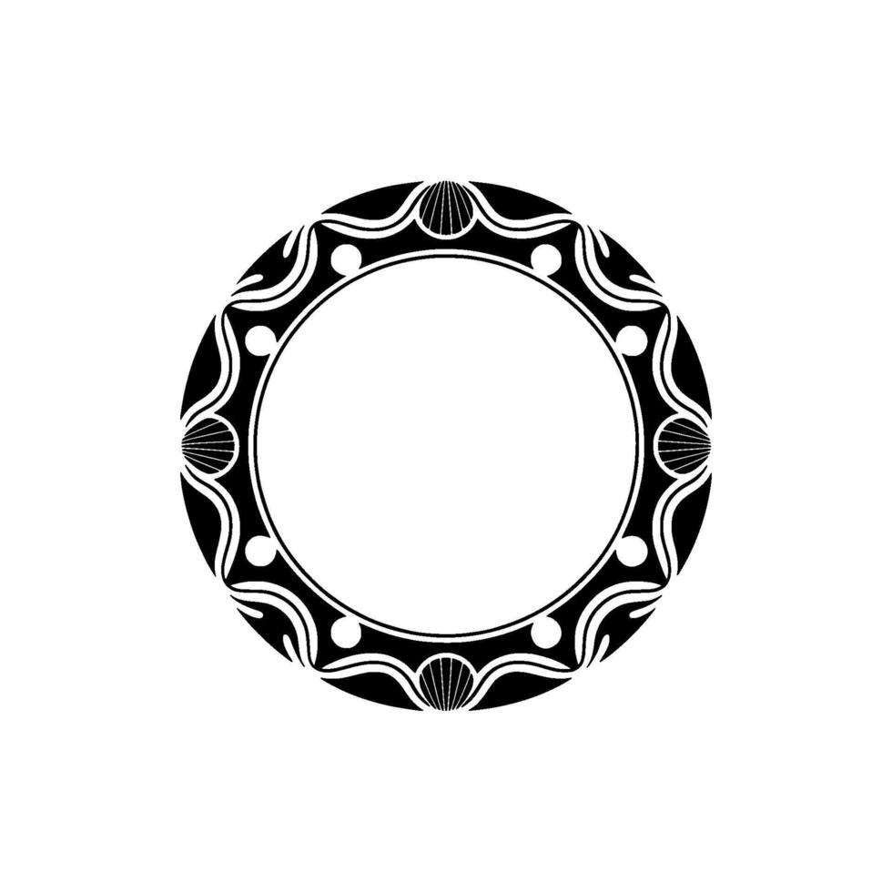 Elegant Circular Frame Black White Ornament on White Background. vector