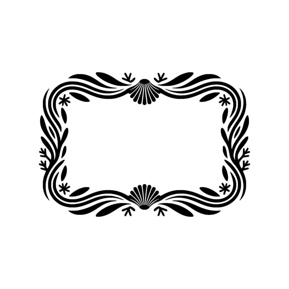Ornate Black Floral Frame on White Background - . vector