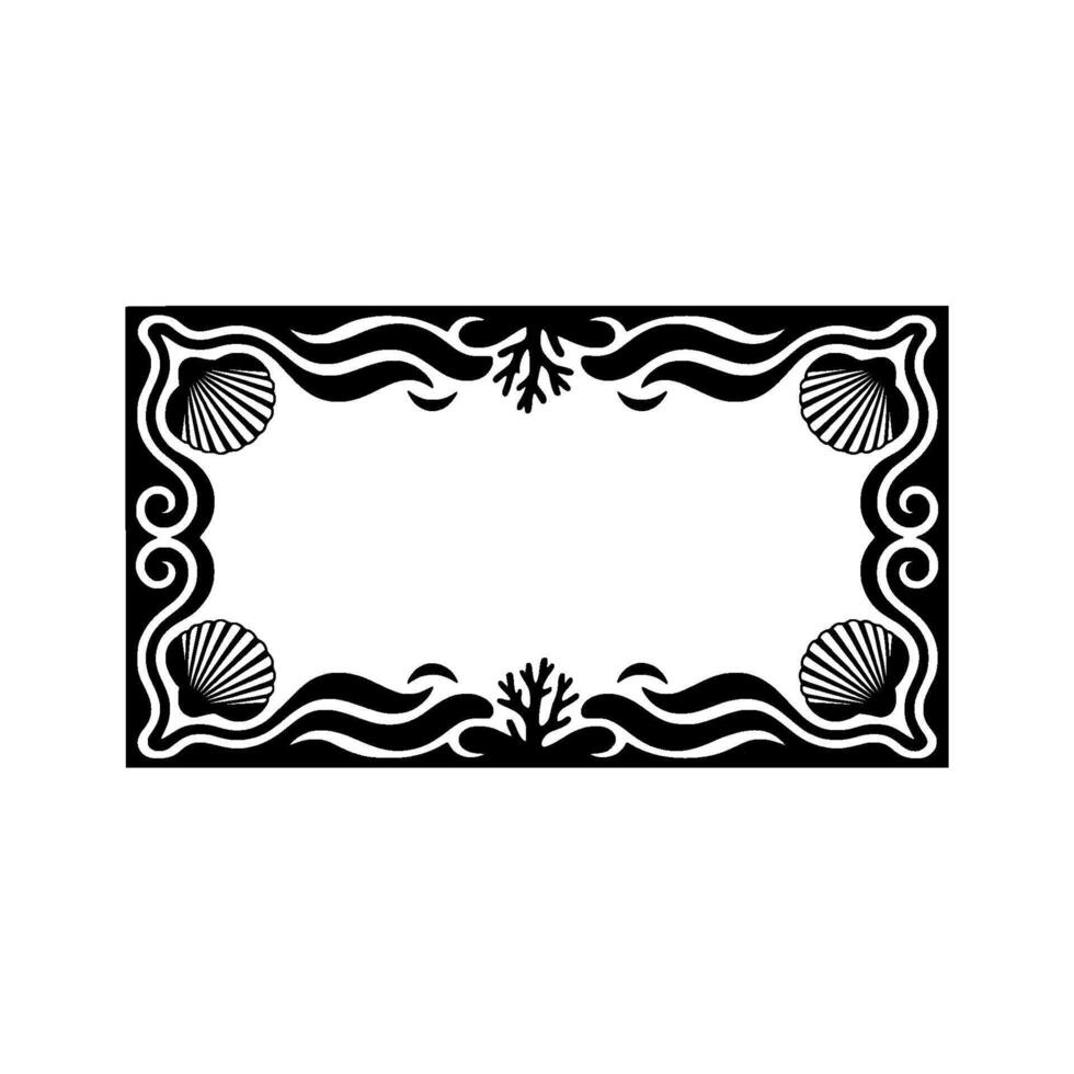 Elegant Black Seashell Coral Frame, Modern Coastal. vector