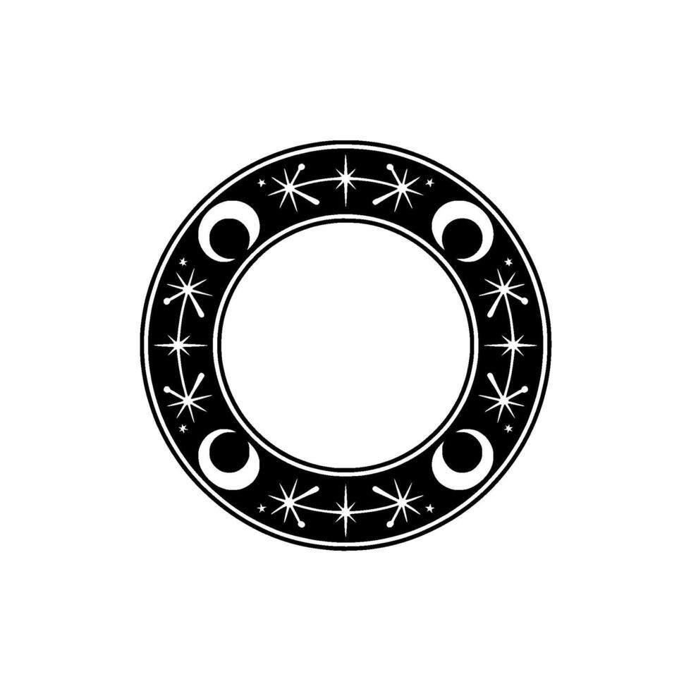 Celestial Frame - Moon and Star Circle , Minimalist, Illustration. vector