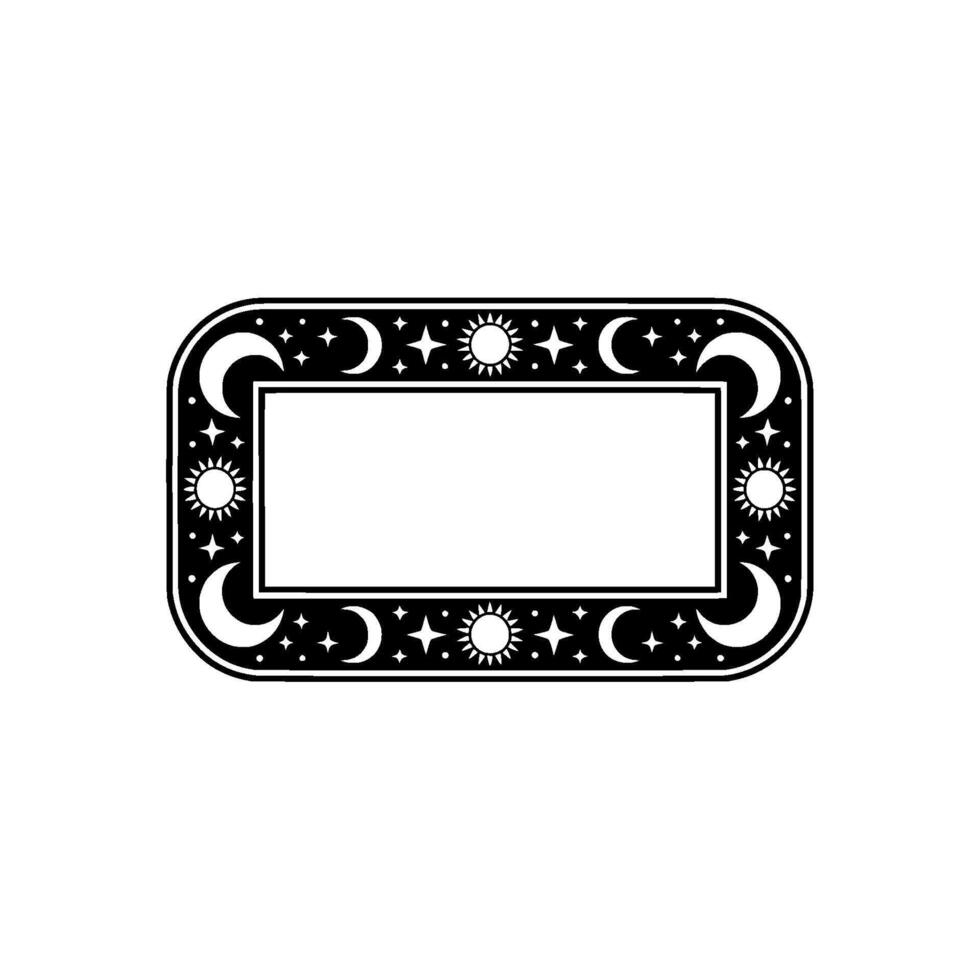 Celestial Frame Black White, Stars, Sun, Moon, for Invitations Labels. vector