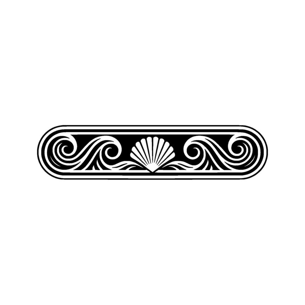 Elegant Art Deco Sea Shell Border , Black White Minimalist. vector