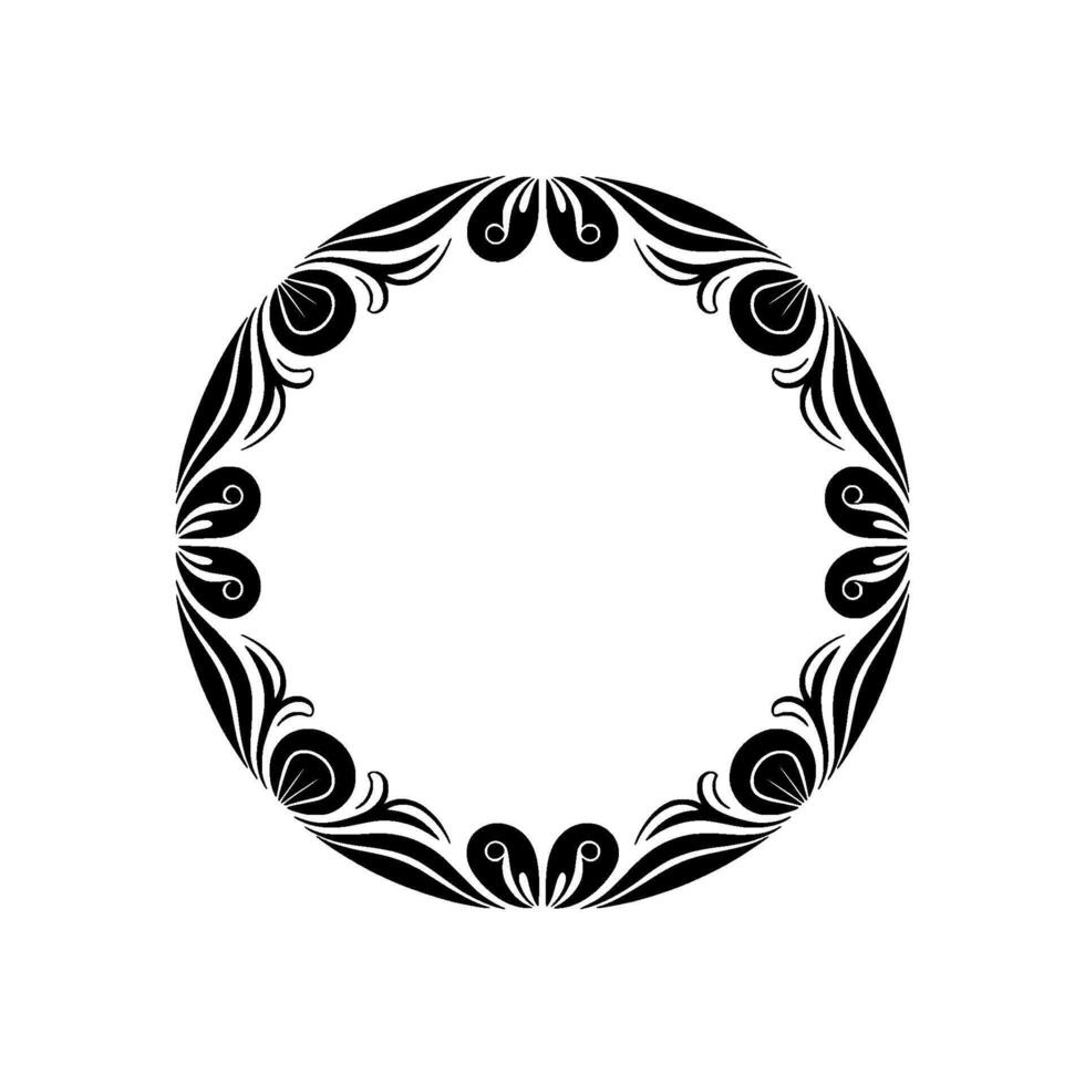 Elegant Black Floral Circle Frame on Cream Background. vector