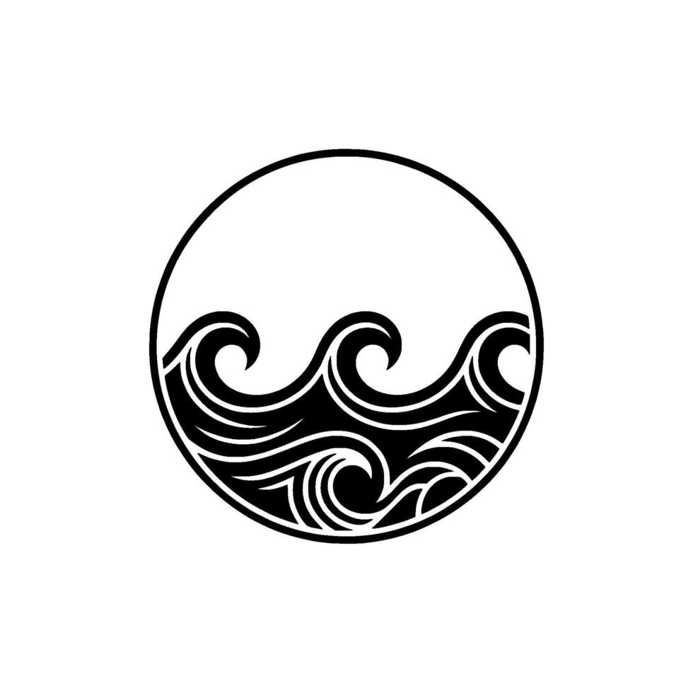 Minimalist Ocean Wave , Black White, Circular. vector