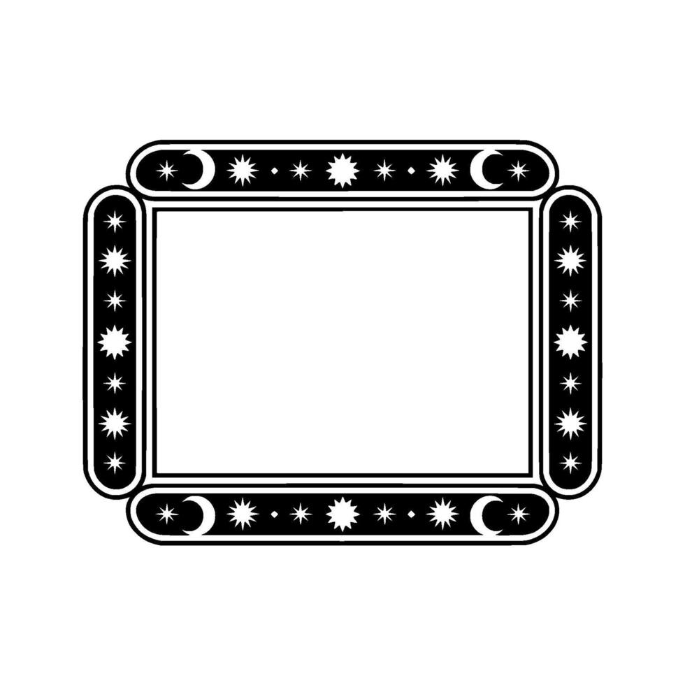 Celestial Frame Black White Decorative Border with Stars Moons. vector