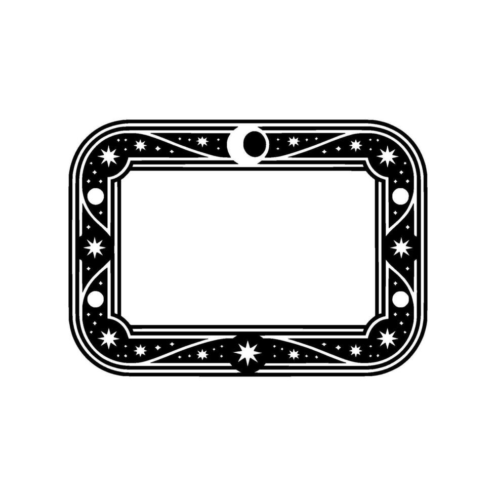 Celestial Frame Black White Decorative Border with Stars Moon. vector