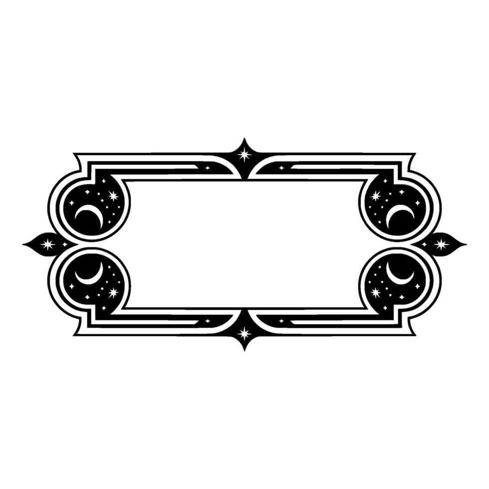 Celestial Frame Illustration, Black and White, Decorative Border. vector