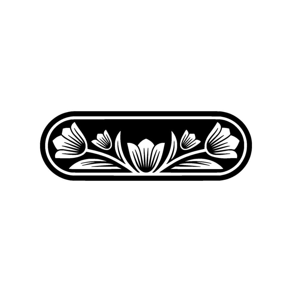 Floral Crest in Black and White, Decorative Element for. vector