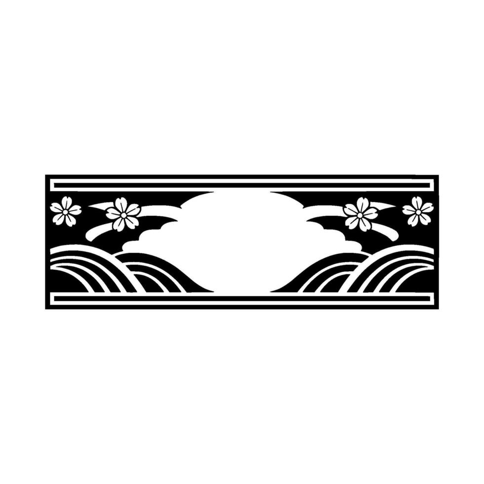 Japanese Sakura Floral Frame - Black White, Minimalist. vector
