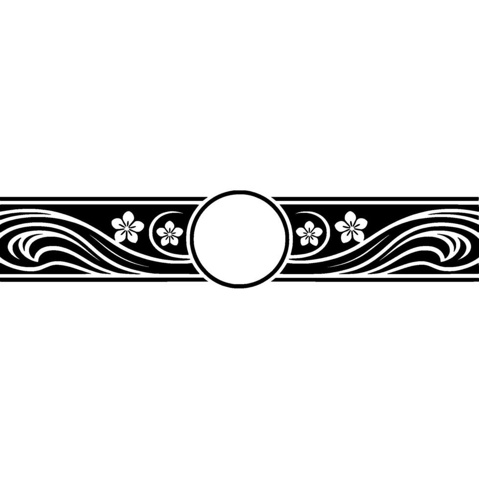 Elegant Floral Border with Blank Circle, Black White. vector