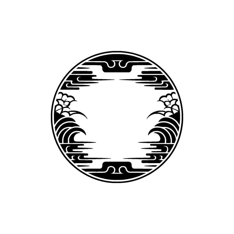 Japanese-Inspired Circle Waves Clouds, Monochrome, Minimalist. vector