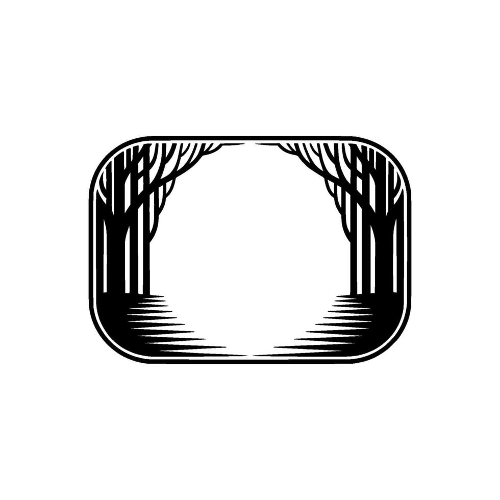 Minimalist Forest Frame Illustration - Black White Nature Emblem. vector